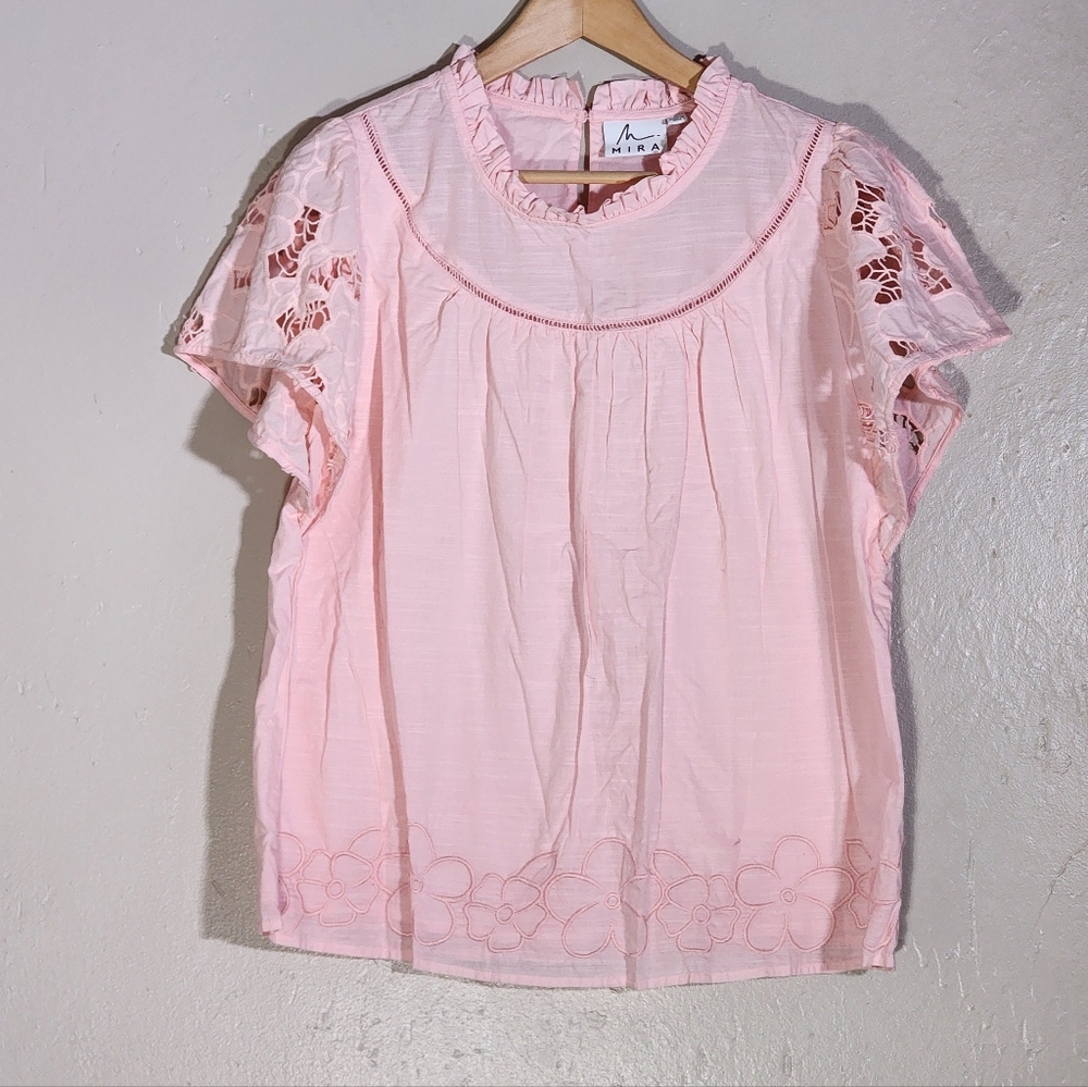 Mira Pink Lace Sleeve Women's Top